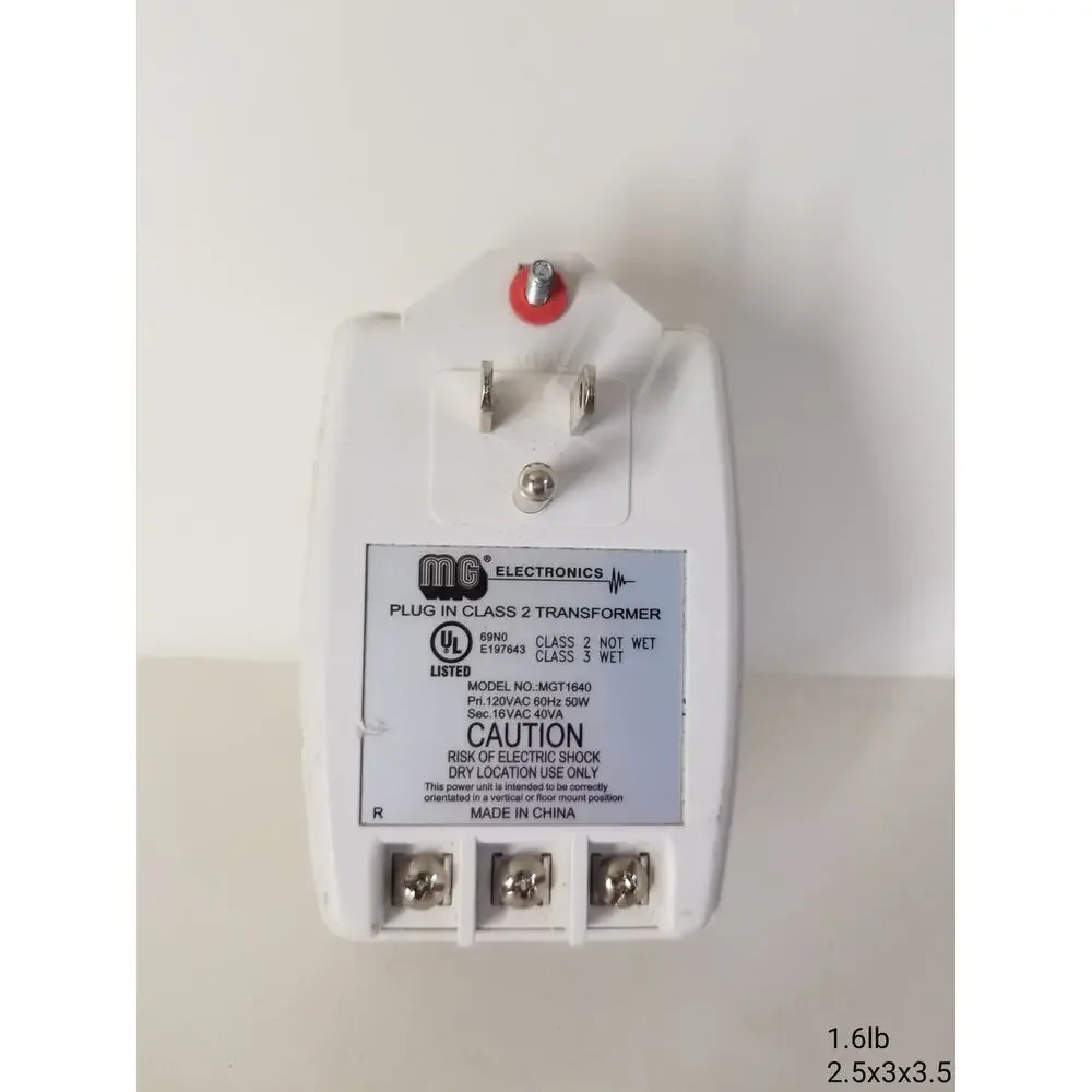 MG Electronics MGT1640 Plug In Class 2 Transformer 16VAC